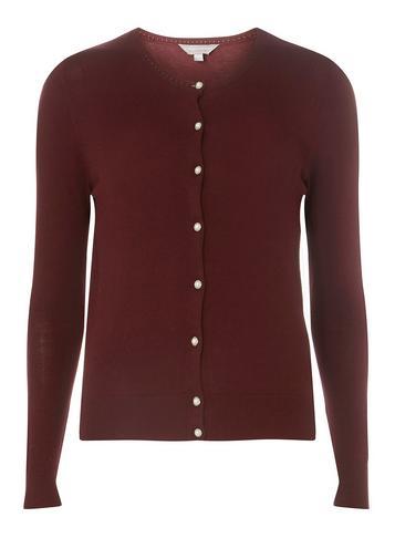 Dorothy Perkins Petite Burgundy Faux-pearl Cardigan