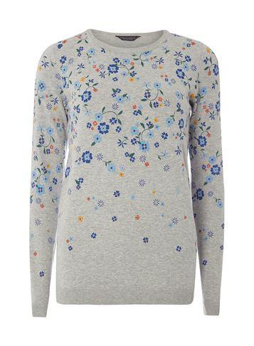 Dorothy Perkins *tall Grey Floral Print Jumper