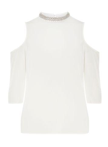 Dorothy Perkins Ivory Diamante Neckline Cold Shoulder Top