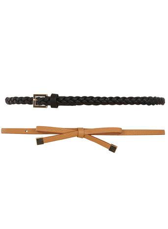 Dorothy Perkins 2 Per Pack Tan And Black Skinny Belts