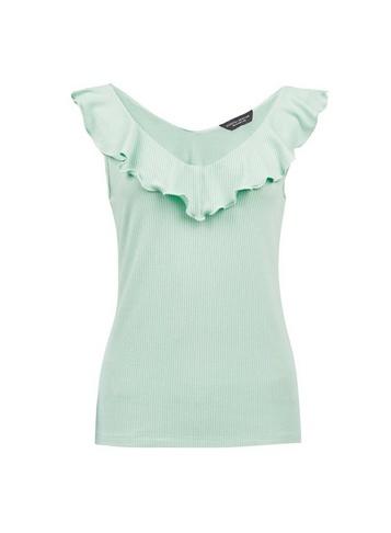 Dorothy Perkins Green Ruffle Neck Rib Vest