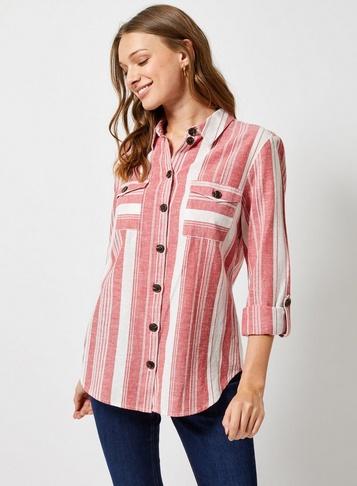 Dorothy Perkins Red And White Stripe Linen Shirt