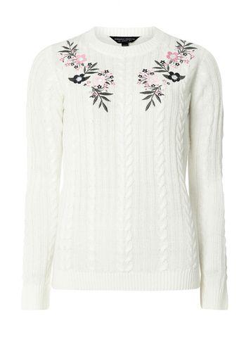 Dorothy Perkins Ivory Embroidered Cable Jumper