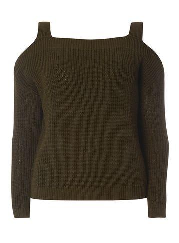 Dorothy Perkins Petite Khaki Cold Shoulder Jumper