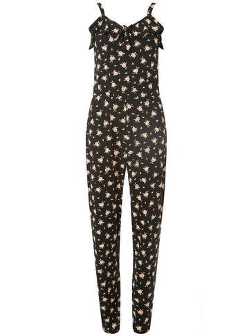 Dorothy Perkins Black Floral Strappy Frill Jumpsuit