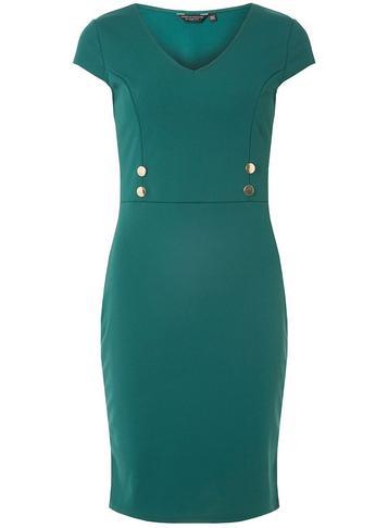 Dorothy Perkins Green Button Tuxedo Pencil Dress