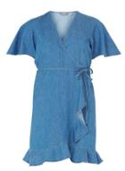 Dorothy Perkins Blue Denim Mid Wash Ruffle Wrap Dress