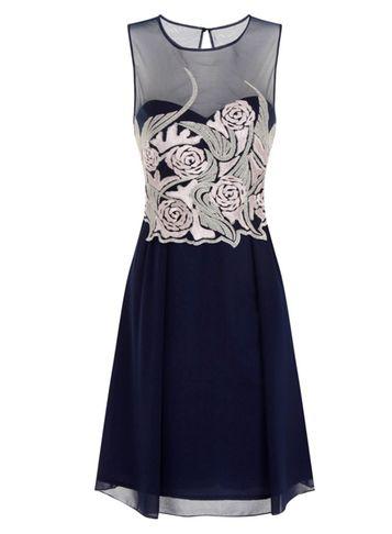 Dorothy Perkins *little Mistress Navy Embroidered Dress