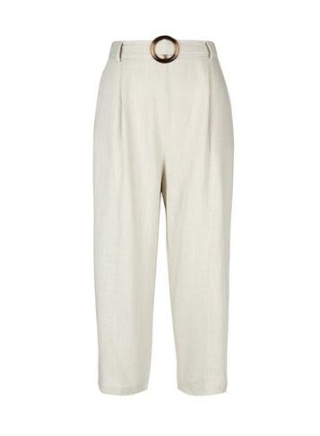 Dorothy Perkins *white Stone Linen Buckle Crop Trousers