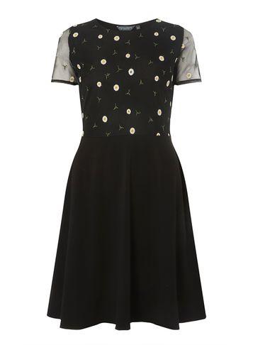 Dorothy Perkins *tall Black Daisy Mesh Dress