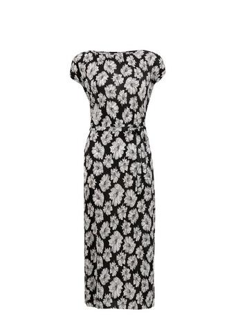Dorothy Perkins *black Floral Print Plisse Midi Dress