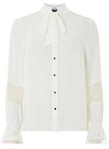 Dorothy Perkins Ivory Mesh Pussybow Shirt