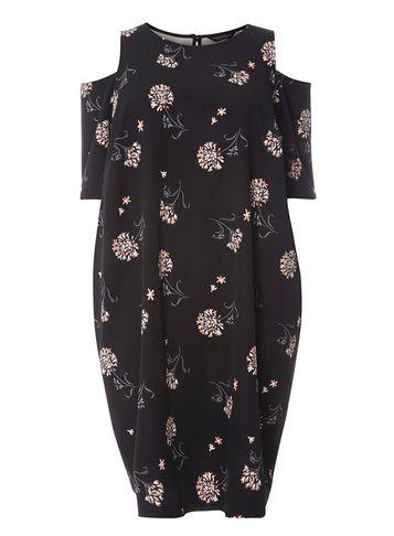 Dorothy Perkins Dp Curve Black Ditsy Floral Cold Shoulder Dress