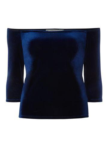 Dorothy Perkins Petite Navy Velvet Bardot Top