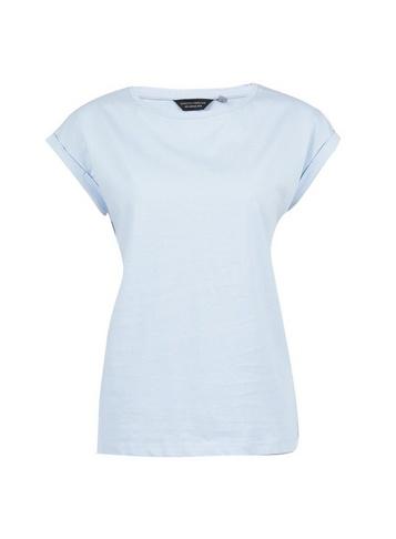 Dorothy Perkins Blue Roll Sleeve Cotton T-shirt