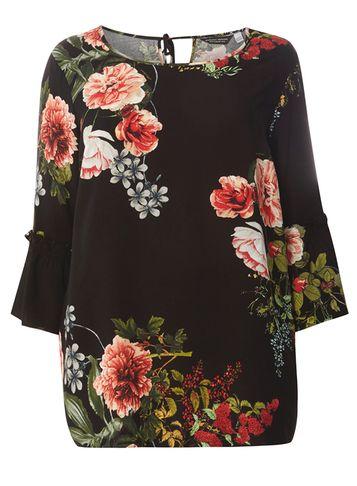 Dorothy Perkins Dp Curve Floral Print Frill Sleeve Top