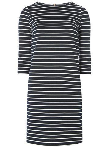 Dorothy Perkins *vila White And Navy 3/4 Sleeve Zip Shift Dress