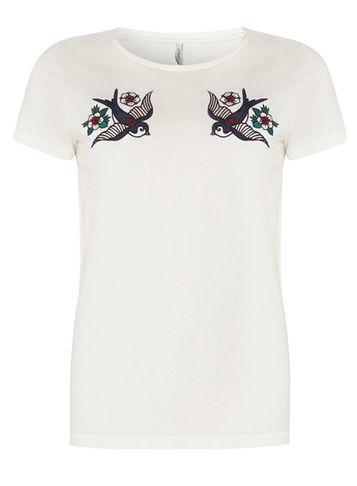 Dorothy Perkins *only White Mirrored Bird Embroidered T-shirt