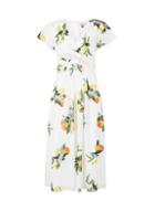 *billie & Blossom Tall White Lemon Print Wrap Midi Dress