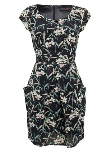 *tenki Navy Blue Floral Print Tulip Dress