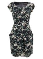 *tenki Navy Blue Floral Print Tulip Dress