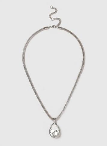 Dorothy Perkins Silver Look Crystal Stone Pendant Necklace