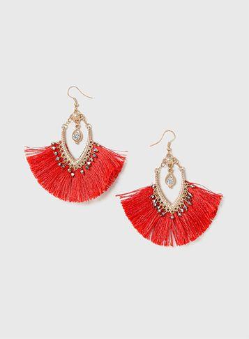Dorothy Perkins Red Tassel Chandelier Earrings