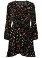 Dorothy Perkins *black Spotted Ruffle Wrap Dress