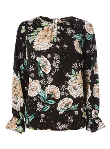 Dorothy Perkins Black Floral Print Long Sleeve Top