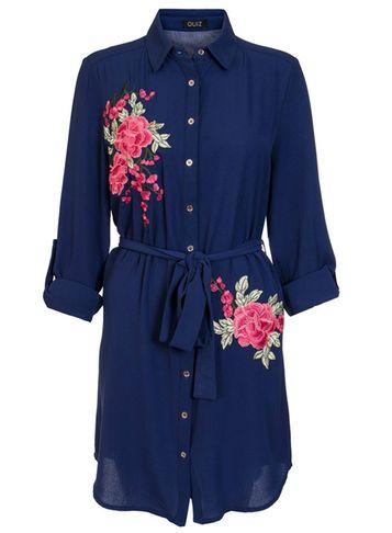 Dorothy Perkins *quiz Navy And Pink Floral Shirt Dress