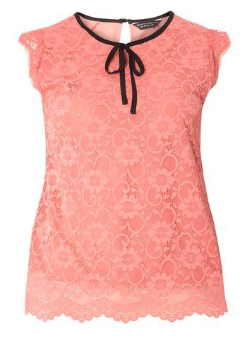 Dorothy Perkins Coral Lace Tie Neck Top