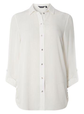 Dorothy Perkins *tall Ivory Roll Sleeve Side Tab Shirt
