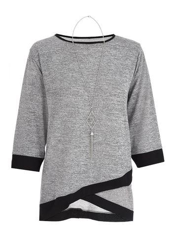 Dorothy Perkins *quiz Grey 3/4 Sleeve Light Knitted Top With Necklace