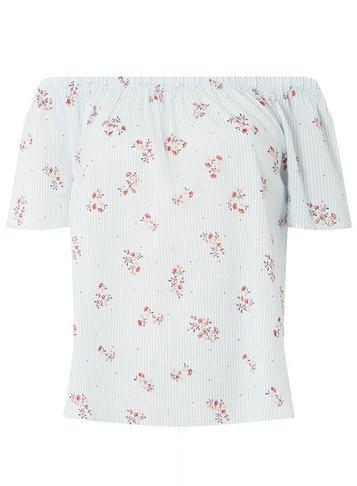 Dorothy Perkins *vero Moda Blue Floral Print Bardot Blouse