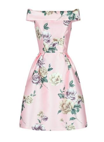*chi Chi London Pink Floral Printed Bardot Midi Dress