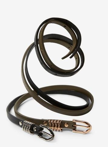 Dorothy Perkins 2 Pack Khaki And Black Super Skinny Belts