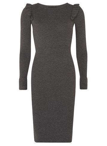 Dorothy Perkins Charcoal Ruffle Shoulder Knitted Dress