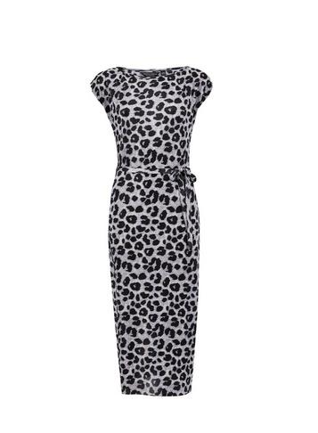 Dorothy Perkins *grey Leopard Print Plisse Midi Dress