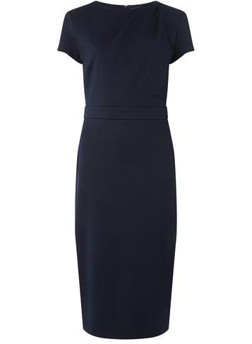 Dorothy Perkins *tall Navy Pleat Neck Twill Pencil Dress