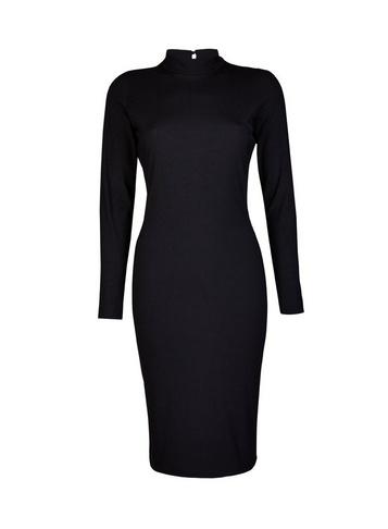 Dorothy Perkins Black High Neck Ribbed Bodycon Dress