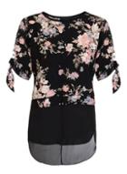 Dorothy Perkins *quiz Black And Blush Floral Top