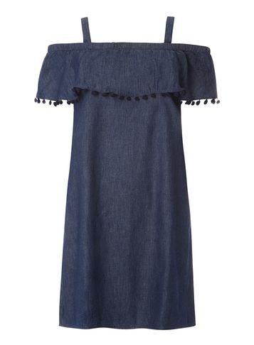 Dorothy Perkins Indigo Bardot Pom Pom Denim Dress