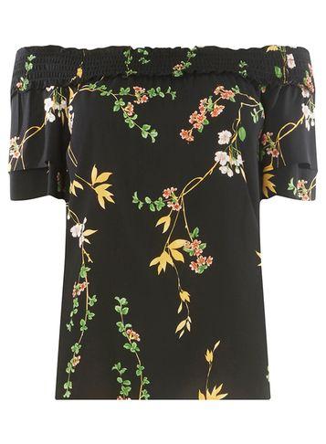 Dorothy Perkins Black Floral Print Bardot Top