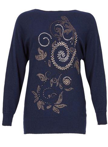 Dorothy Perkins *izabel London Navy Beaded Knitted Jumper