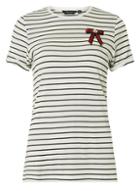 Dorothy Perkins Ivory Striped Faux-pearl Bow T-shirt