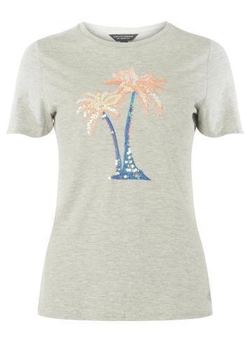 Dorothy Perkins Grey Palm Embroidered Motif T-shirt
