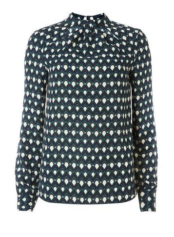 Dorothy Perkins *tall Green Geometric Emily Long Sleeve Top