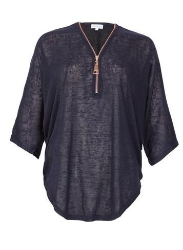 *blue Vanilla Navy Zip Front Batwing Top