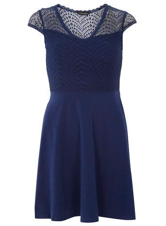 Dorothy Perkins Sapphire V Neck Lace Skater Dress
