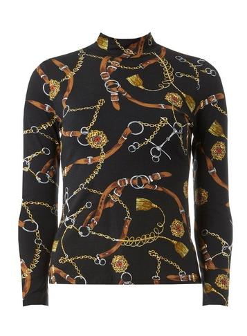 Dorothy Perkins Petite Black Belt Print Top